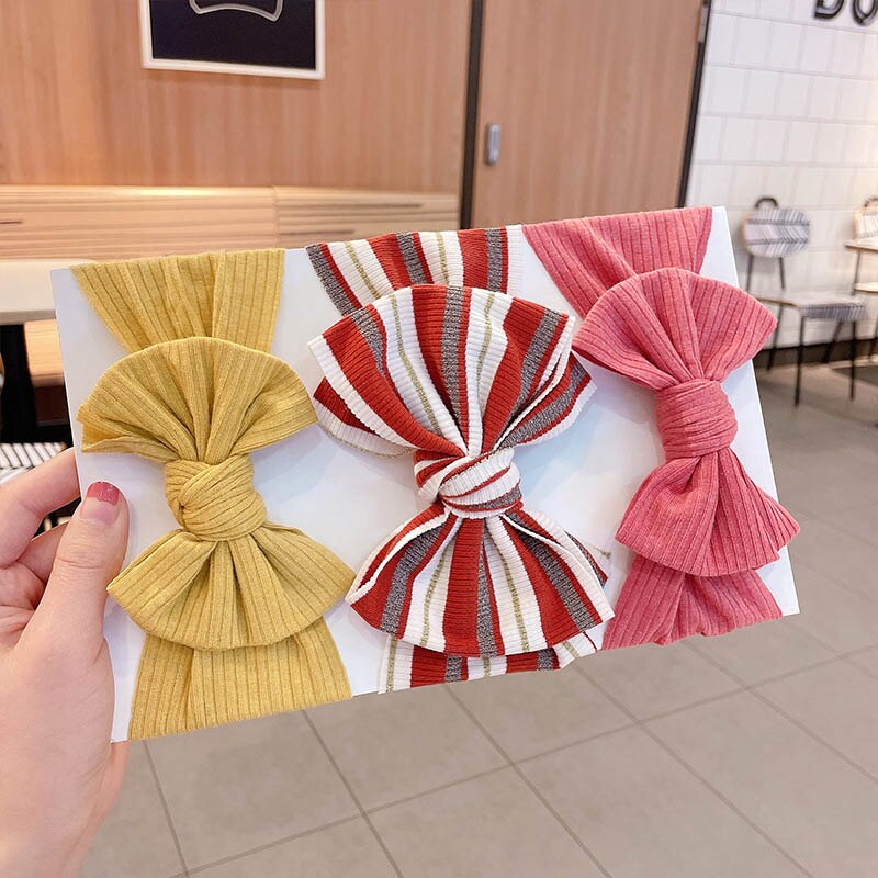 3 Pcs/Set Striped Newborn Baby Headbands Solid Color Soft Elastic Baby Hairbands Headwear Baby Hair Accessories: 03