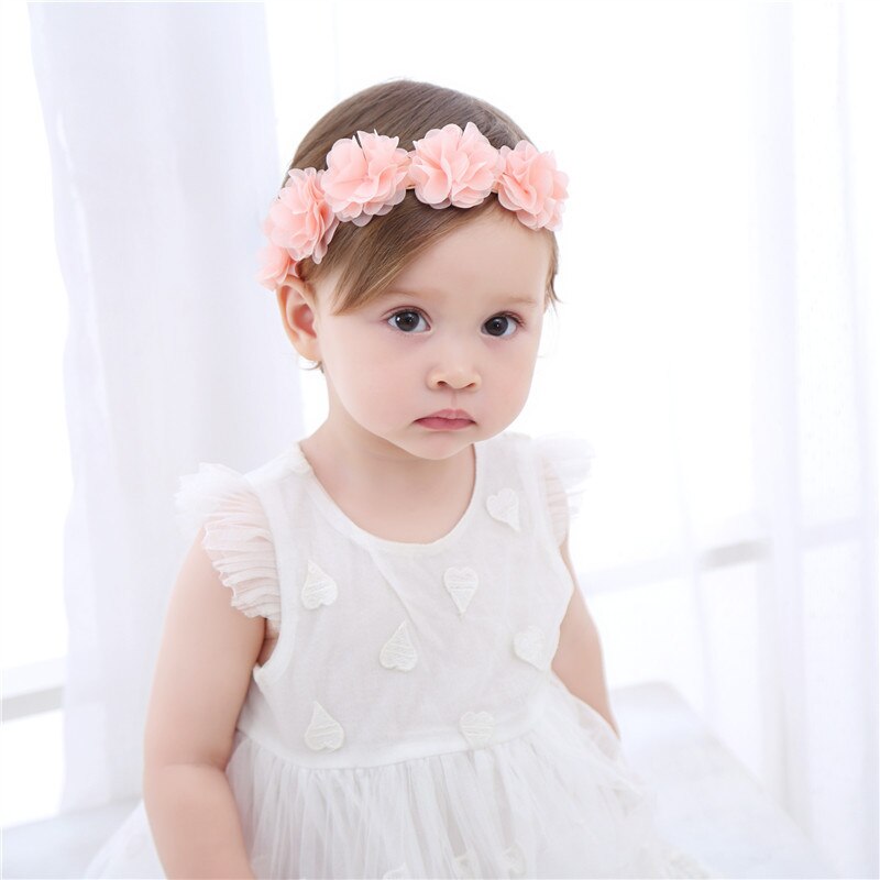 Baby Crown Hoofdband Chiffon Bloem Krans Roze Lint Haarbanden Kinderen Meisjes Handgemaakte Hoofddeksels Haaraccessoires HOOLER