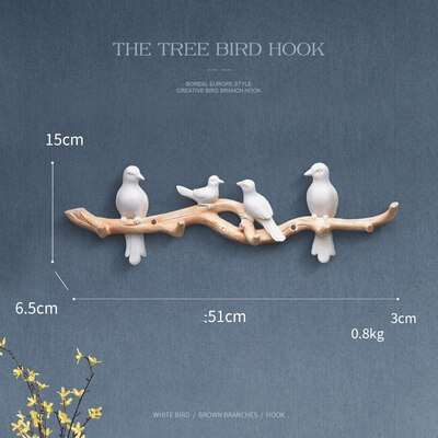 Scandinavische wandhanger, kledingrek van kunsthars, vogelhaak, knutseldecoratie, sleutelhanger, veranda-muurhaak , 3d stereo-muurstickers, muurschilderingen