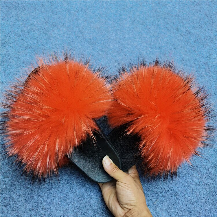 Echt Vossenbont Slides Indoor Outdoor Flush Soft Furry Slippers Sandalen Voor Vrouwen En Dames