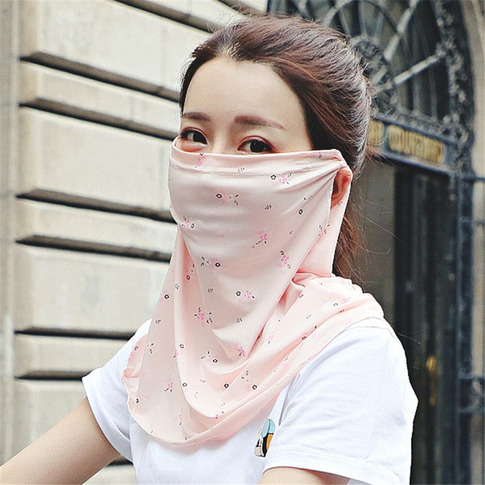 Seide Gesicht Maske Frauen Sonnenschutz Schals Hals Abdeckung fest drucken Dame Wandern Reiten Mund Schal Ring wickelt Halstuch Neue