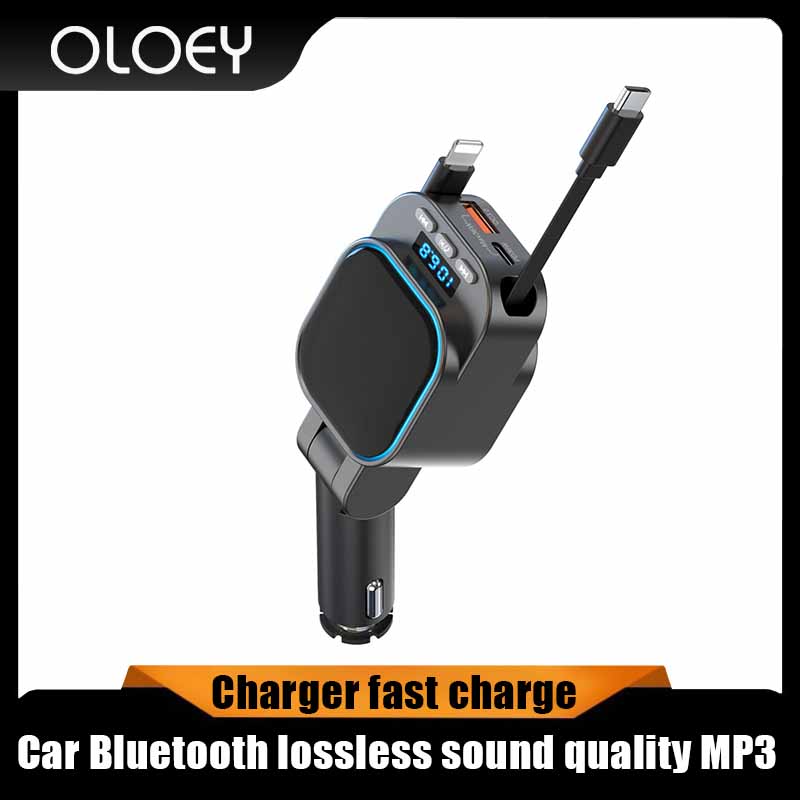 Trasmettitore FM robot VR Lettore MP3 per auto Bluetooth 5.3 Caricatore rapido per auto da 96 W con 2 cavi retrattili per telefono