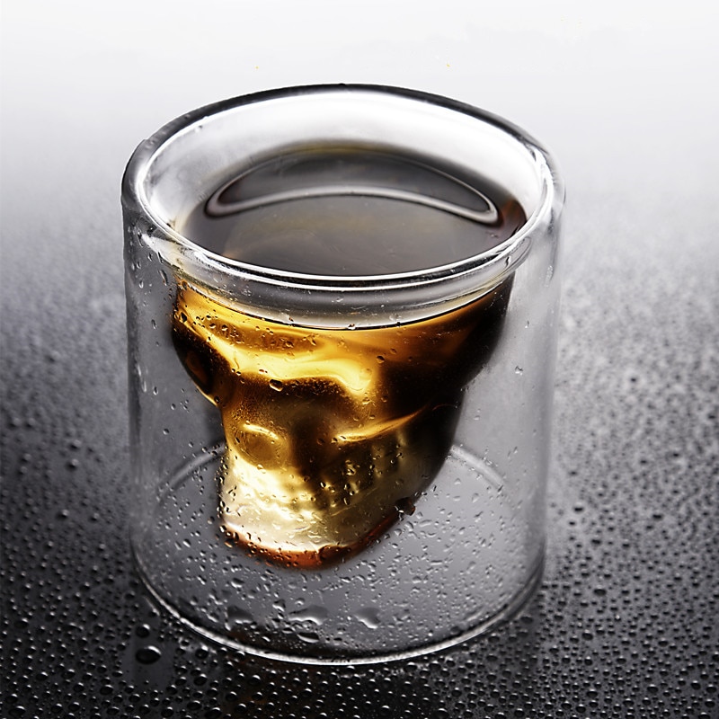 1/2/4/8 PC Skull Head Wind Glass Cup 25/75/150/250ML Double Wall Whiskey Beer Coffee Cup Espresso Wine Cups