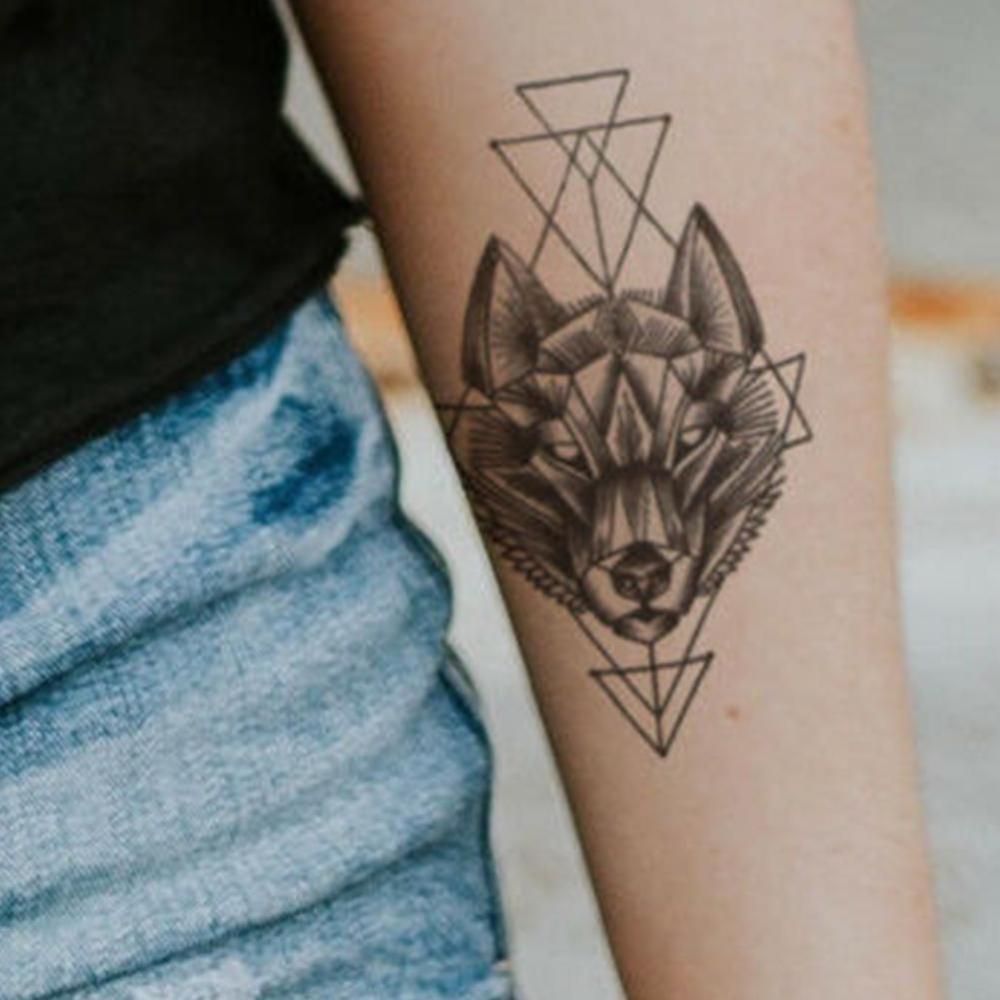 Géométrie losange tatouages temporaire bras Lotus loup hommes tatouage autocollants noir fleur imperméable Tatoos femmes henné pâtes