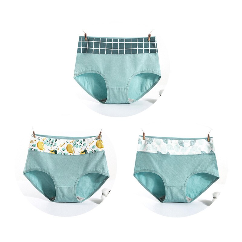 3 teile/los! Hohe Taille Frauen Höschen Bauch-steuer Slip Baumwolle Unterwäsche Nette Gedruckt Höschen: Grün01 / M