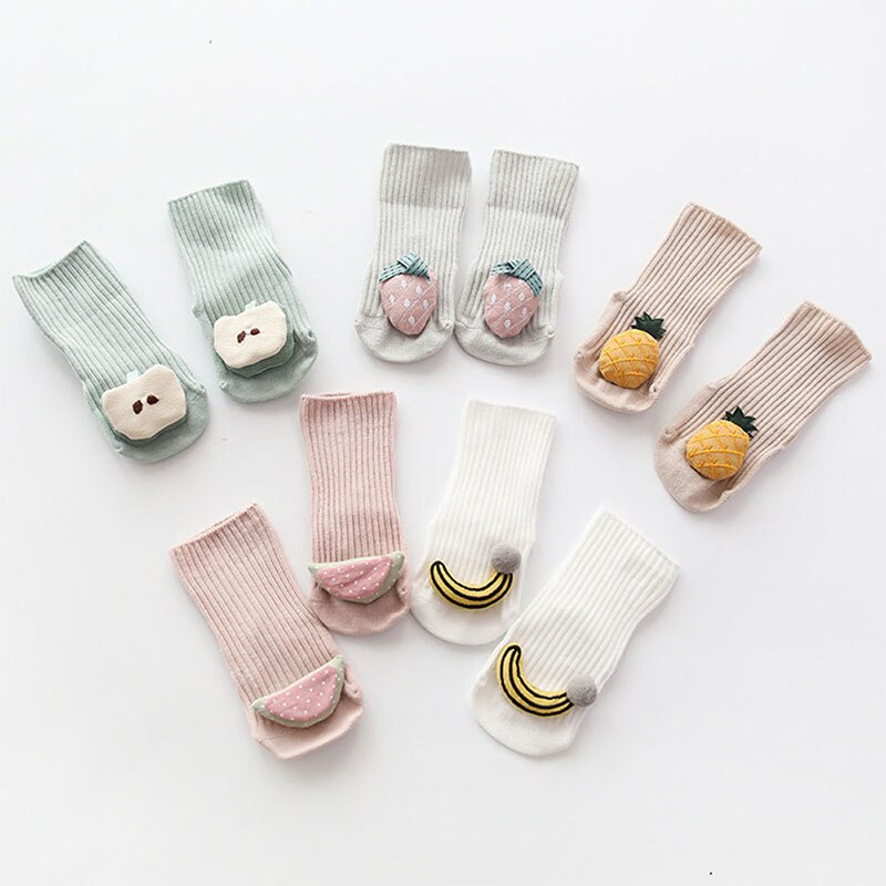 0-18 Months Cotton Children's Socks Baby Cartoon Fruit Rubber Anti Slip Floor Infant Socks Kids Toddlers Autumn Spring Stock