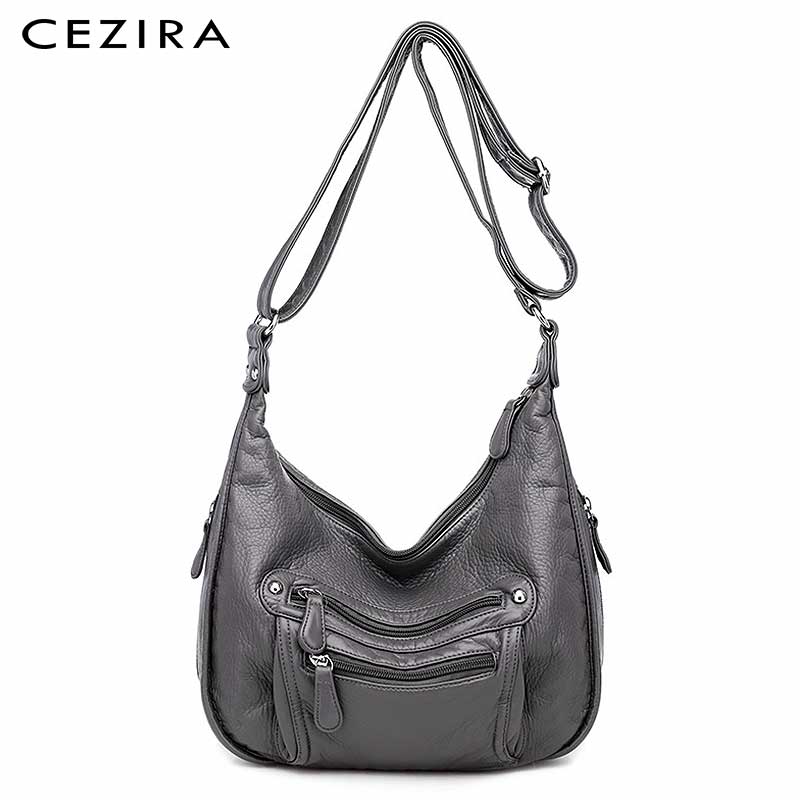 Cezira casual couro do plutônio hobos para as mulheres lavadas couro vegan funcional crossbody bolsas femininas sacos de ombro diário