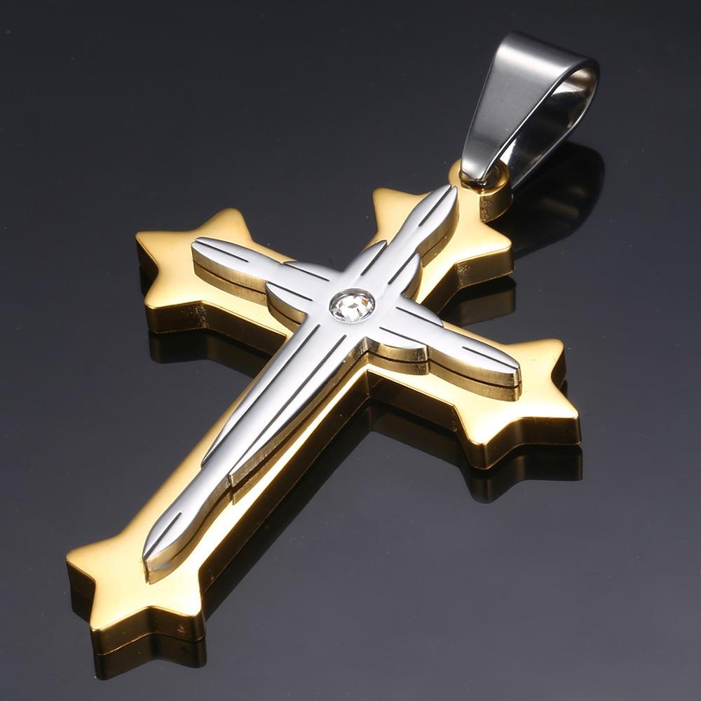 Davieslee Cross Stainless Steel Pendant Necklace For Men Boy Byzantine Chain Gold Silver Color Cross Jewelry 24-30inch DKP02