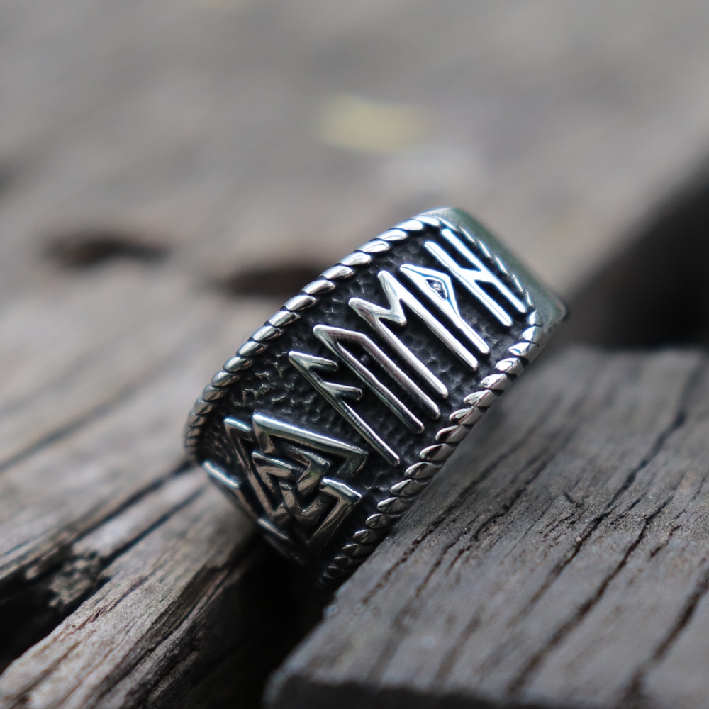 Vintage viking odin runer ring mens 316l rustfritt stål ring norrøne amulett smykker
