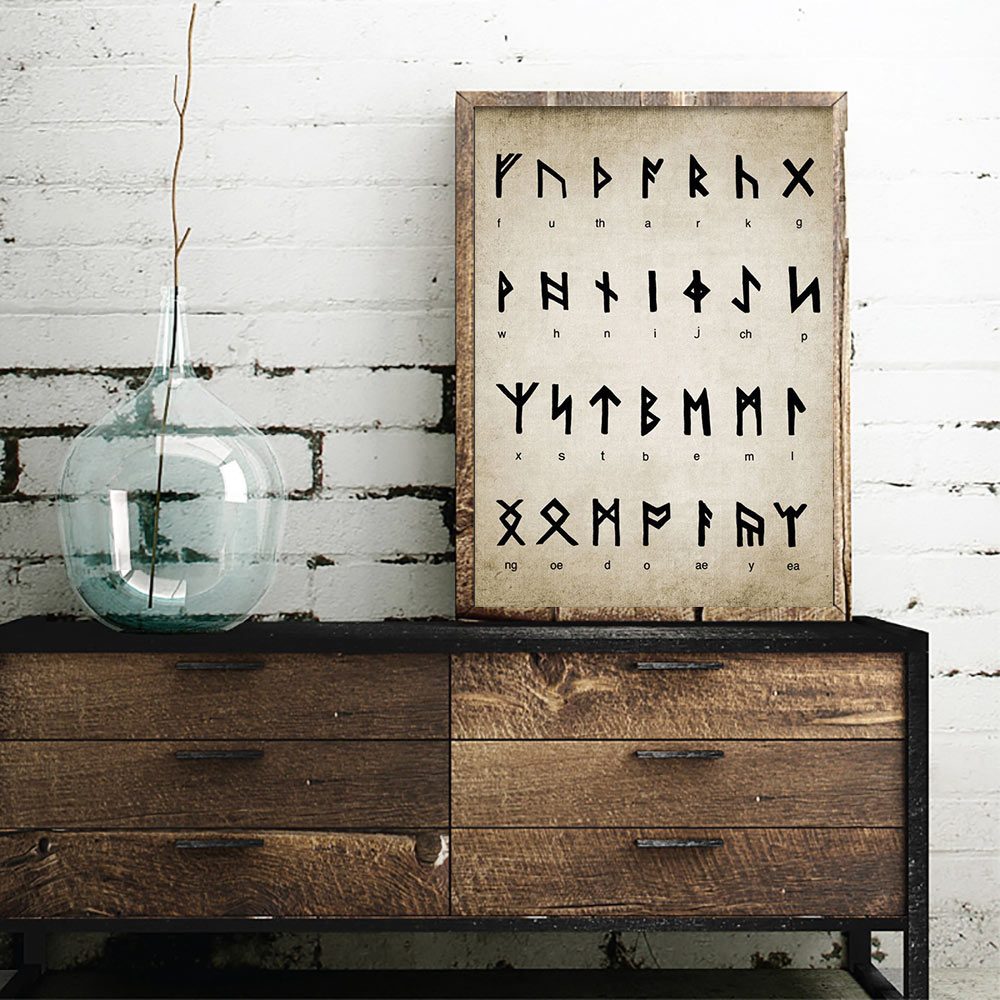 Runic Alfabeto Divinazione Vernice Vintage Poster di Scrittura Magia Vichingo Old Norse Lingua di Stampa Immagine della Parete Della Pittura Complementi Arredo Casa