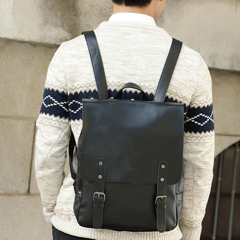 Tre-eske merkevare lær menn bag casual menn skole ryggsekk laptop daypacks college vintage reiser ryggsekker mannlig mochila