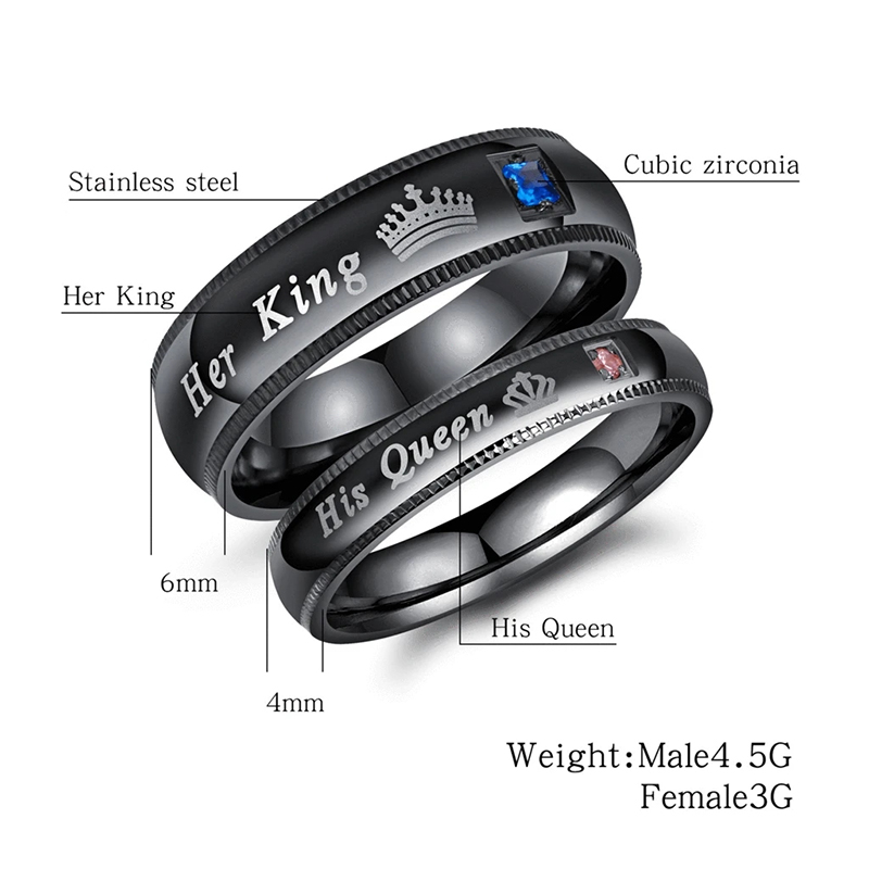 Anillos de pareja de , anillos llamativos de su rey y su reina, anillo de corona de circón AAA a la , anillo de boda de aniversario romántico