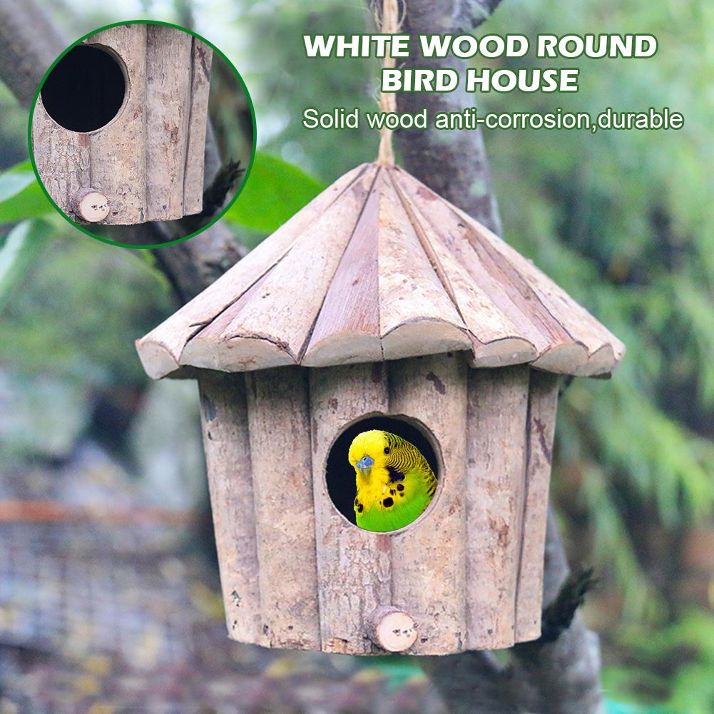 Handmade Wooden Bird Cage House Eco-friendly Whitewood Round Hole Garden Bird Nest Crafts Solid Antiseptic Parrot Birdhouse
