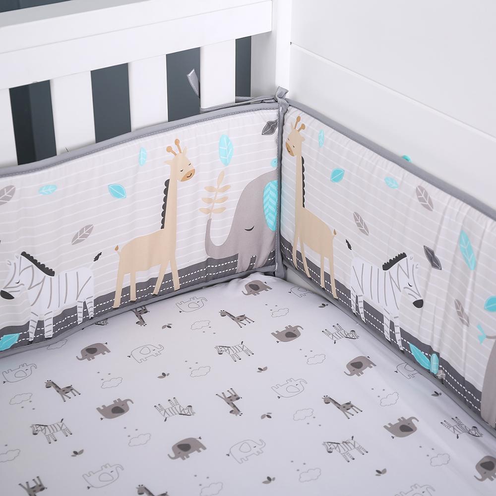 5 stk bomuldsgrå baby pige drenge sengetøj sæt til børn vugge værelse dekoration  (4 kofangere + sengetøj)