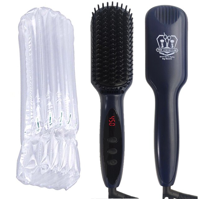 Hair Straightener Brush Fast Heating Fast Heating Men Beard Straightening Comb Electric Hair Straightener: DarkBlue No Box / US