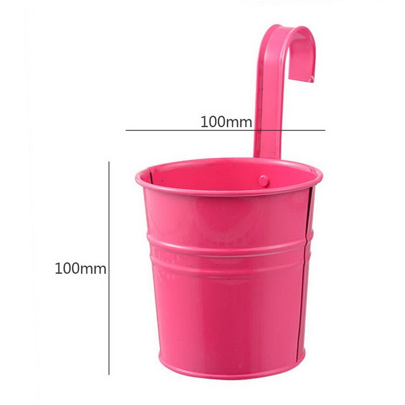 10 Kleuren Opknoping Bloempotten Haak Muur Potten Tuin Potten Balkon Plantenbakken Metalen Emmer Bloem Houders Home Decor: rose red