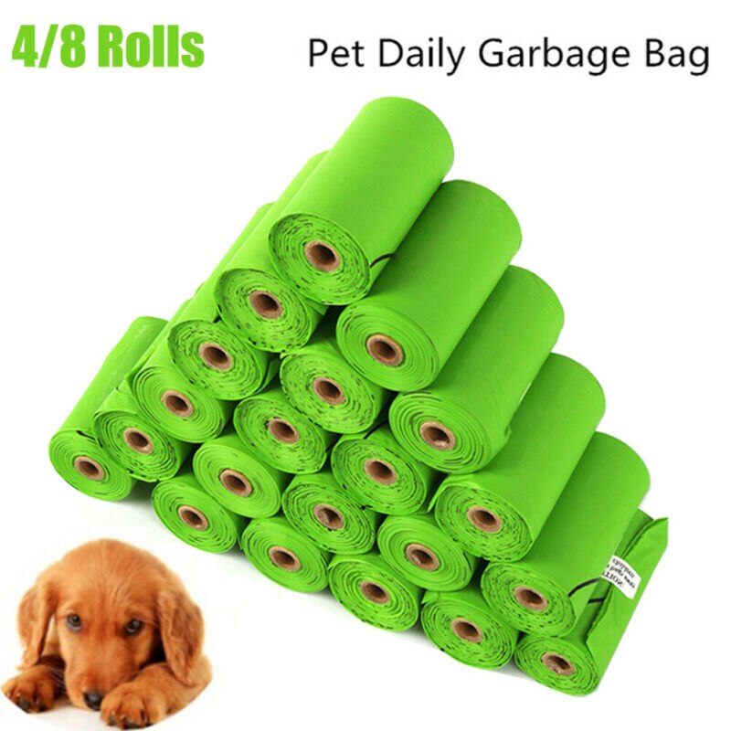 4 8 Rolls/Pack Dog Poop Bag Trash Garbage Bags Cat Pets Waste Collection Bag Outdoor Cleaning Poop Bags Supplies Biodegradable