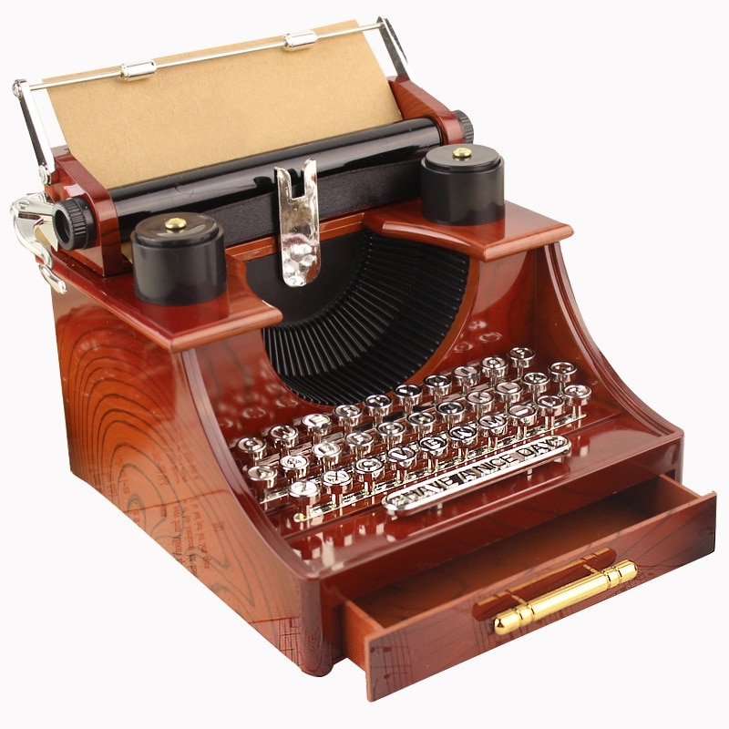 Caja de música de máquina de escribir Vintage Retro Para el hogar, habitación, oficina, decoración mecánica, caja de música Retro para niños: Default Title