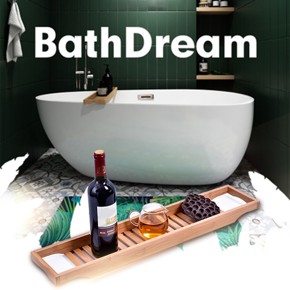 Bambus badekar bakke badekar caddy bakke badeværelse bruser organisator holder til shampoo sæbe barbermaskiner