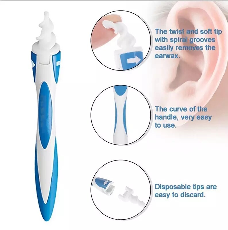 Siliconen Ear Wax Removal Tool Set Flexibele Zachte Spiraal Wattenstaafje Pick Cleaner Silicon Lepel With16 Vervanging Tips Gehoorapparaat Oor