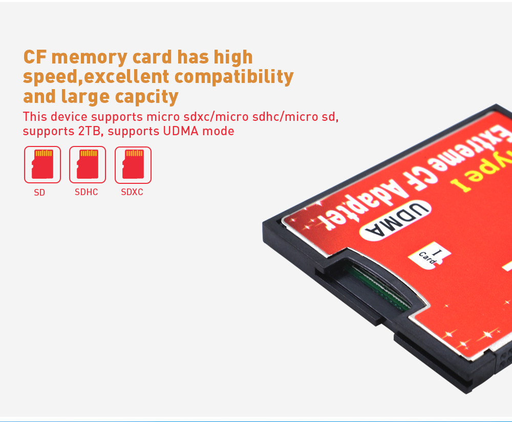 Tishric dual micro sd tf til cf adapter til microsd sdhc sdxc compact flash type i hukommelseskortlæser konverter