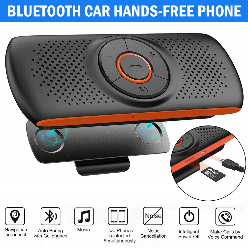Kit de manos libres inalámbrico para coche, Kit de manos libres, altavoz multipunto, visera solar, cargador de teléfono inteligente, manos libres