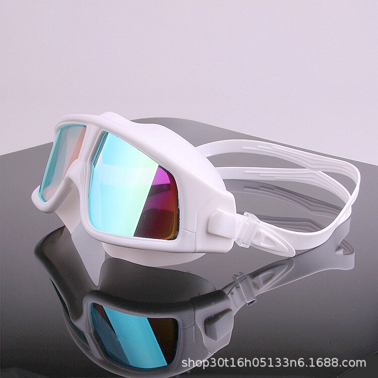 Swimming Goggles High-Definition Waterproof Anti-Fog Glasses Big Box Silica Gel Electroplating /30: White