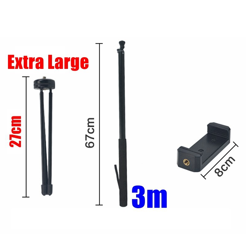 3m ekstra lang stang aluminiumslegering monopod for gopro hero 5 6 7 8 max svart stativ selfie stick for insta 360 dji osmo action  yi 4k: E-pakke