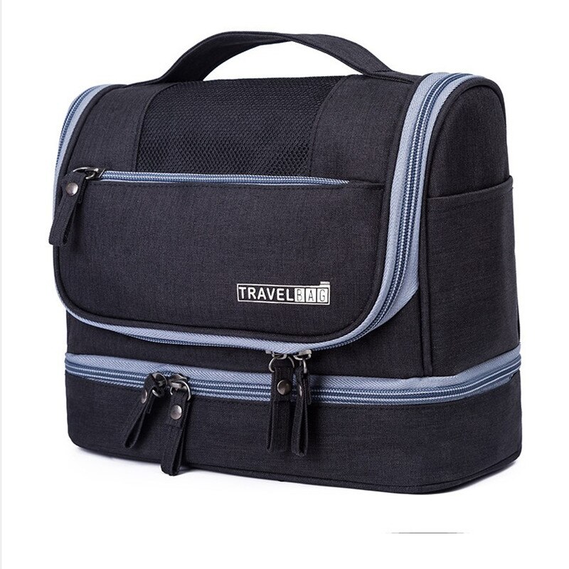 Men Hanging Hook Cosmetic Bag Travel Necessarie Large Toiletry Storage Women Makeup Vanity Cases Organizer Beauty Wash Pouch: Black