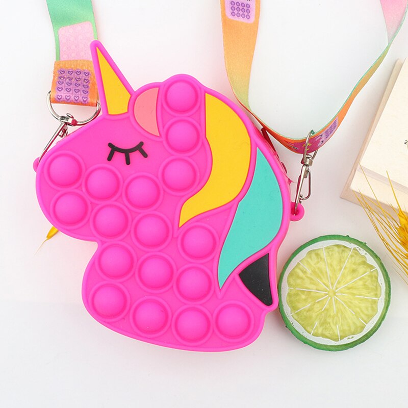 Kawaii pop it cabeça de cavalo bolsa de ombro brinquedos brinquedos crianças sensoriais anti-stress aliviar squishy squeeze descompressão brinquedo para o miúdo: 4