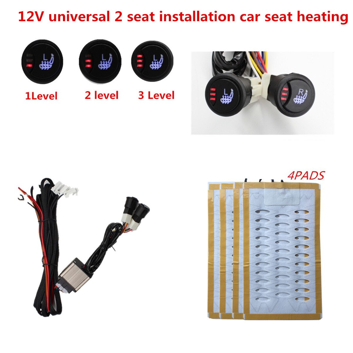12V Legering Draad Stoelverwarming Voor Auto Suv Heater Pads + 3 Niveau Schakelaar Knop Interieur Bekleding Heater warmer Ondersteuning