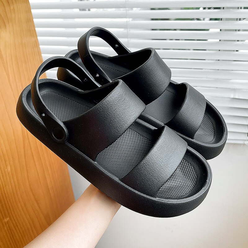 Women Summer Thick Platform Slippers Beach Eva Flip Flops Soft Sole Slide Sandals Leisure Men Ladies Indoor Bath Anti-slip Shoes: Black / 44-45