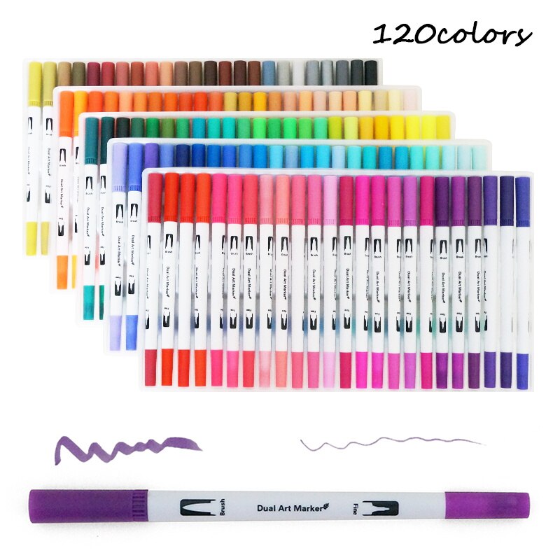 120 Colors Fine Liner Dual Tip Brush Pen Children'... – Vicedeal