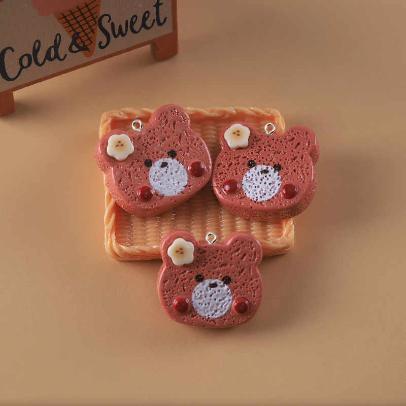 10 Uds. De bonitos dijes de resina con forma de pan, oso, conejo, forma de Animal, galletas tostadas, colgantes para pendientes, llaveros, fabricación de joyería DIY: PLATEADO