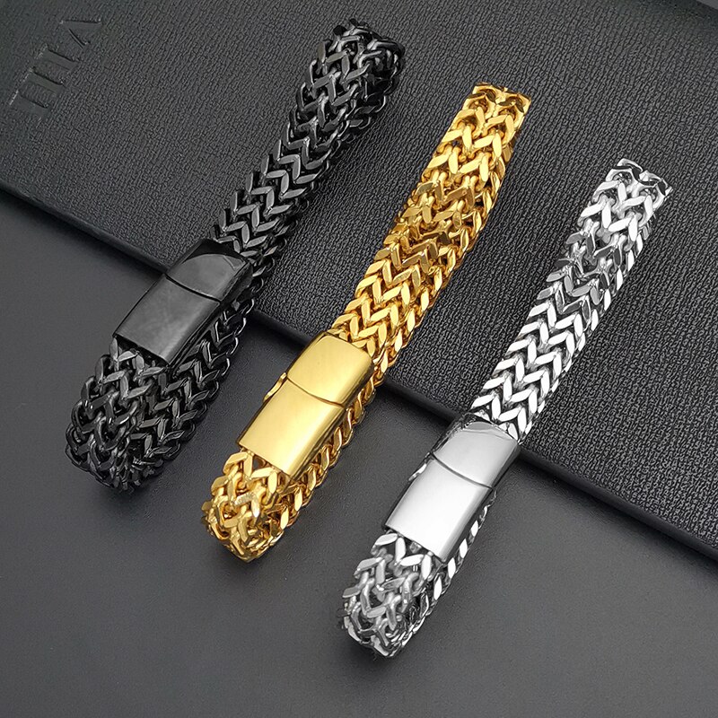 Gouden Ketting Op Hand Mannen Armbanden Op Hand Rvs Hip Hop Armband Zwarte Ketting Armband Sieraden Voor Mannen accessoires