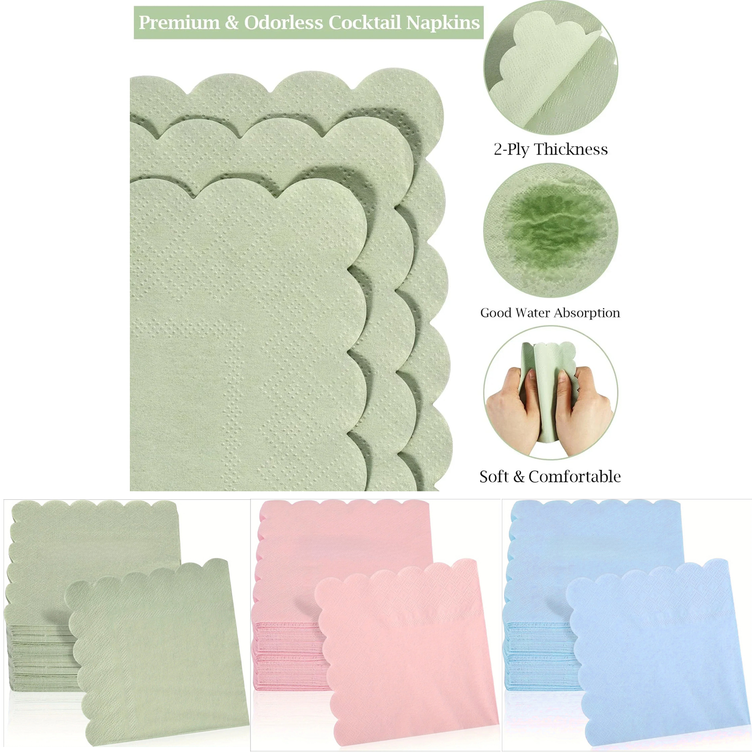 24/48/120 Uds servilletas de cóctel rosas y verdes, servilletas suaves de encaje desechables de 2 capas, servilletas gruesas de postre premium, servilletas de