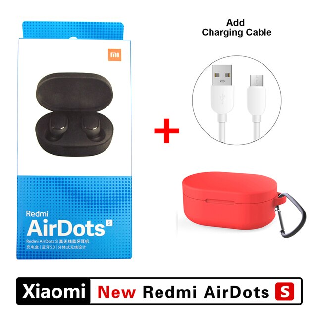Originale xiaomi redmi airdots s tws trådløs bluetooth øretelefon stereo bas  bt 5.0 øretelefoner med mikrofon håndfri øretelefoner: Kabel og rød