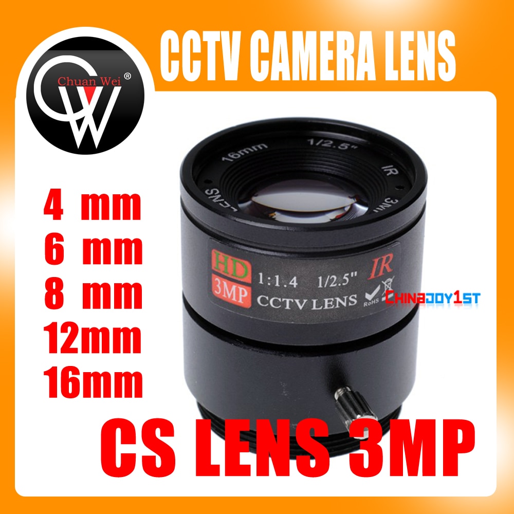 5 stk 3mp 4mm/6mm/8mm/12mm/16mm cs linse 1/2.5 ''  f1.4 cs fast  ir 3.0 megapixel cctv linse til  ir 720p/1080p cctv sikkerhedskamera