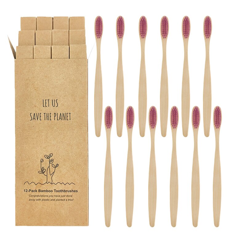 Eco-friendly Bamboo Toothbrush Eco Friendly Wooden Tooth Brush Soft Bristle Tip Charcoal Adults Oral Care Cleaning Teeth Brushes: Purpel