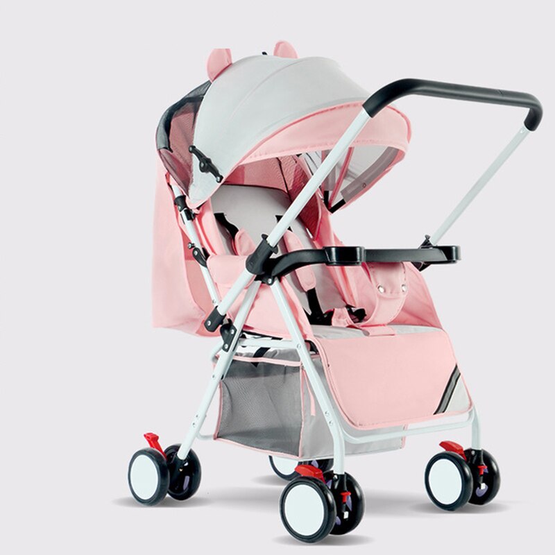 Foldable Baby Stroller Folding Pushchairs Lightweight Wheeled The Pram Portable Children's Trolley Adjustable Toddler Carriage: Pink 2