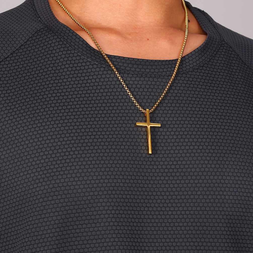 Men's Necklace Cross Pendant Christian Stainless Steel 24Inch Chain Link Crucifix Necklaces Male Jewelry