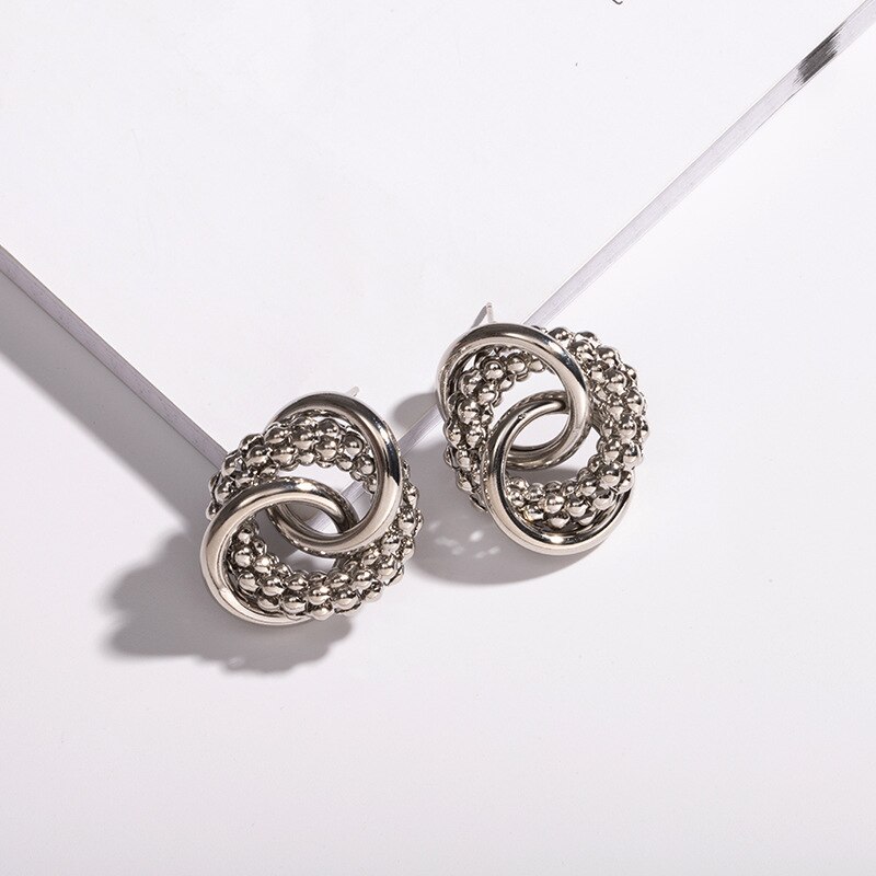 Huanzhi Retro Geometrische Onregelmatige Multi-layer Cirkel Twisted Cross Hollow Out Metal Stud Oorbellen Voor Vrouw Meisjes Sieraden