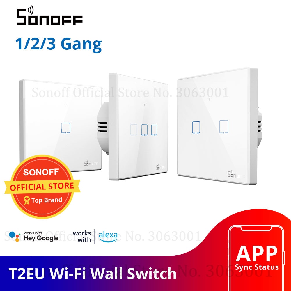 SONOFF T2EU TX inteligente Wifi pared Interruptor táctil con frontera casa inteligente 1/2/3/banda 433 RF /Control de voz/aplicación/táctil funciona con Alexa