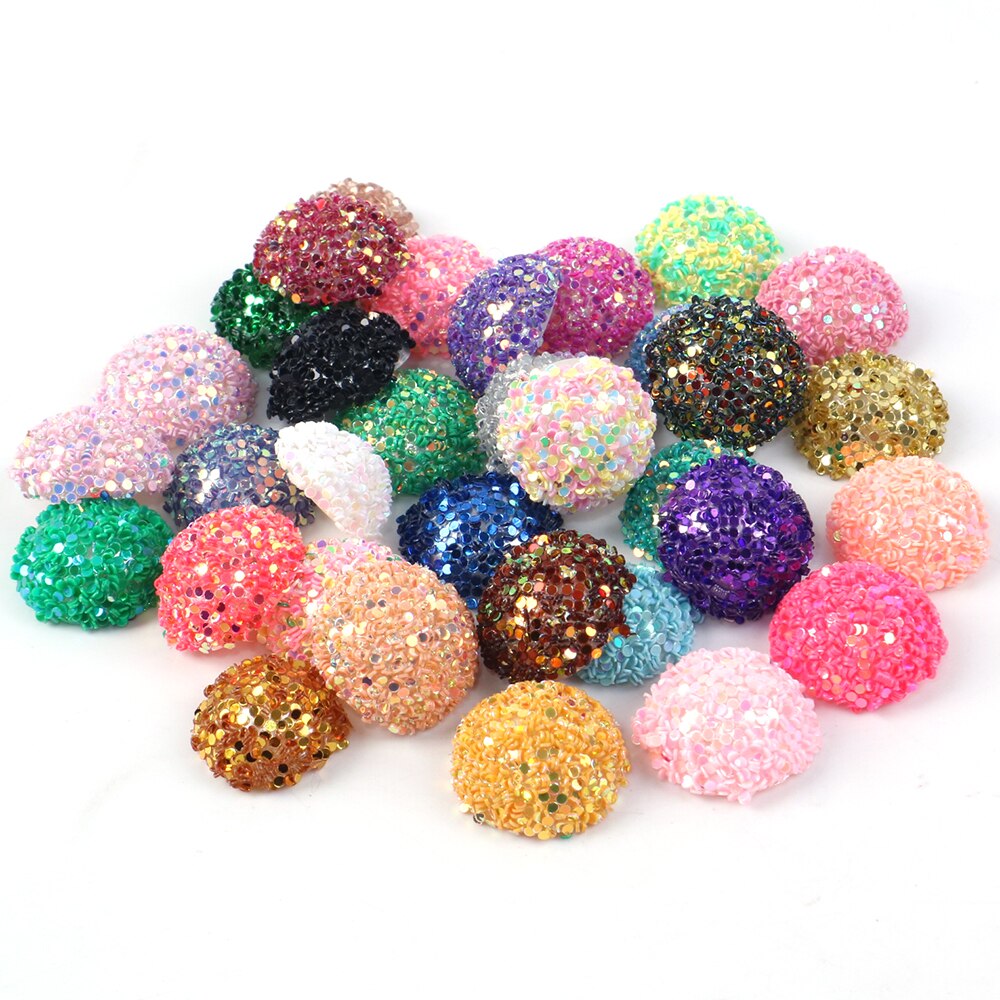 20 st 14 x 14mm tjocka halvcirkelformade glitterpärlor för hårbågedekoration gör-det-själv-örhängen smyckenstillverkning ,20 yc 6625