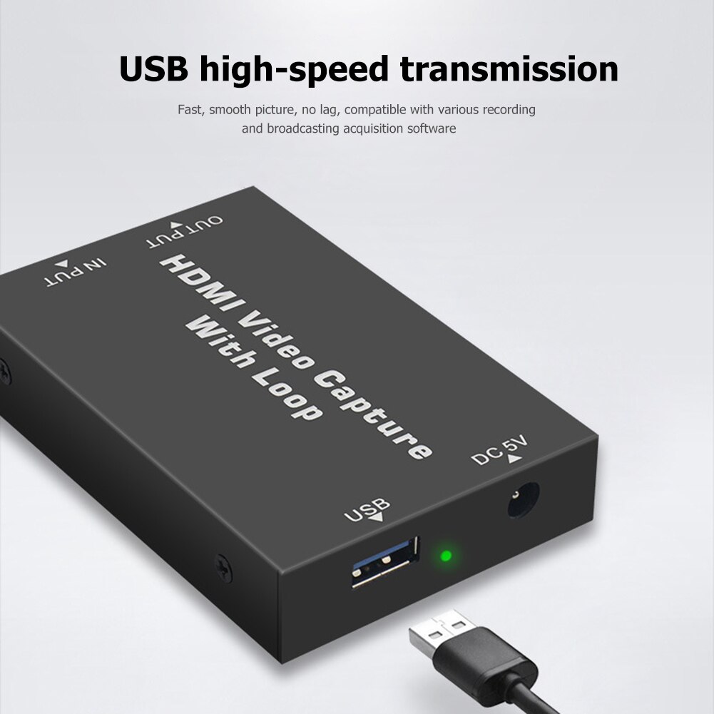 Light and Portable 4K HDMI Video Capture Card HDMI to USB Video Grabber with Local Loop Out Driver Free Plug and Play