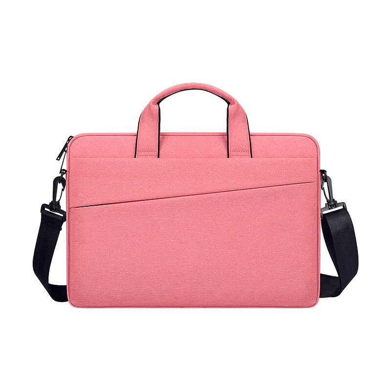 Laptop Bag 13.3/14.1/15.6 inch Notebook Shoulder Bag Laptop Messenger Macbook Air Pro Sleeve Computer Handbag Travel Briefcase: Pink with strap / 15.6 inch