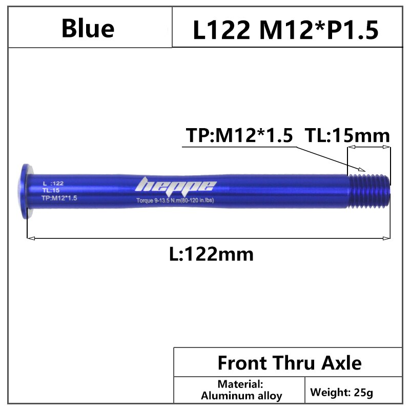HEPPE – fourche avant de moyeu de vélo 12x100/12x110mm M12xP1.5, axe transversal multicolore à dégagement rapide: Blue Color