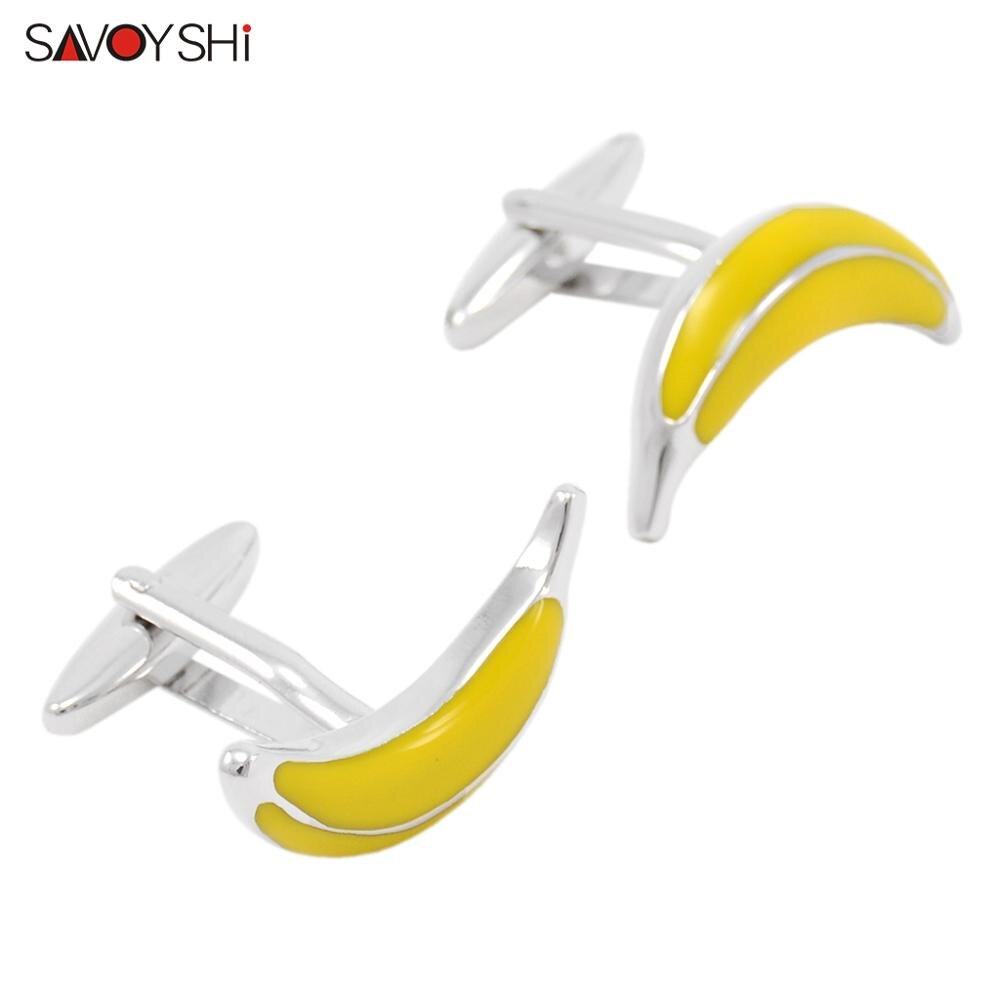 SAVOYSHI Novelty Shirt Cufflinks for Mens Special Yellow Enamel Banana Cuff Links Free Engraving Name