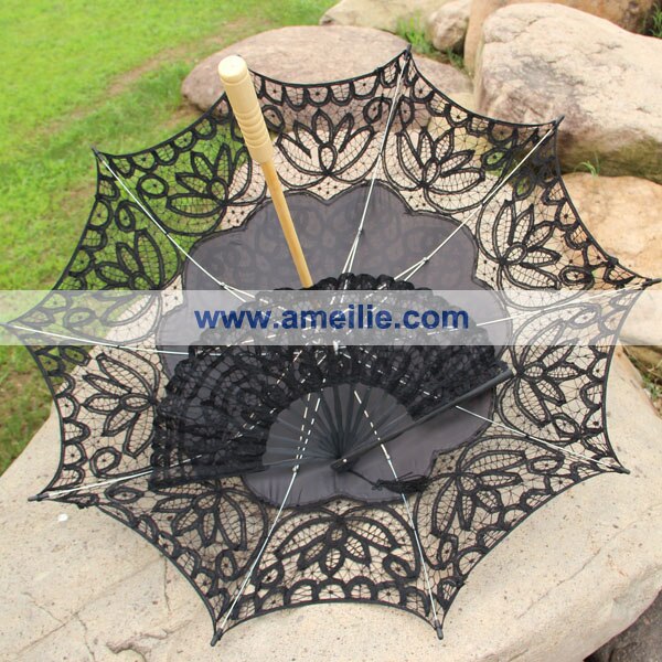 mariage belge dentelle Parasol et ventilateur nuptiale parapluie ensemble de mariage noir parapluie ventilateur fête faveurs