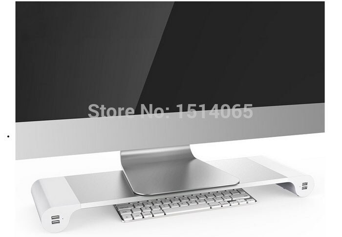 Wit Premium Aluminium Monitor Stand met 4 Usb-poorten voor iMac Mac Mini MacBook Pro Air/Windows PC Laptop Desktop stand